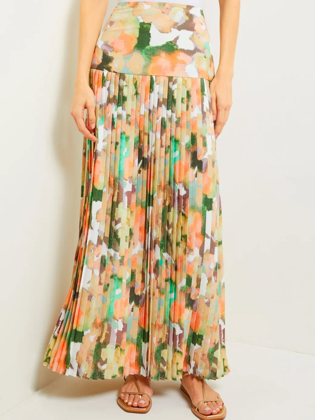 Maxi Drop Waist Skirt - Pleated Watercolor Woven|Misook Outlet