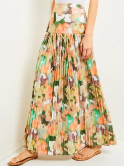 Maxi Drop Waist Skirt - Pleated Watercolor Woven|Misook Outlet