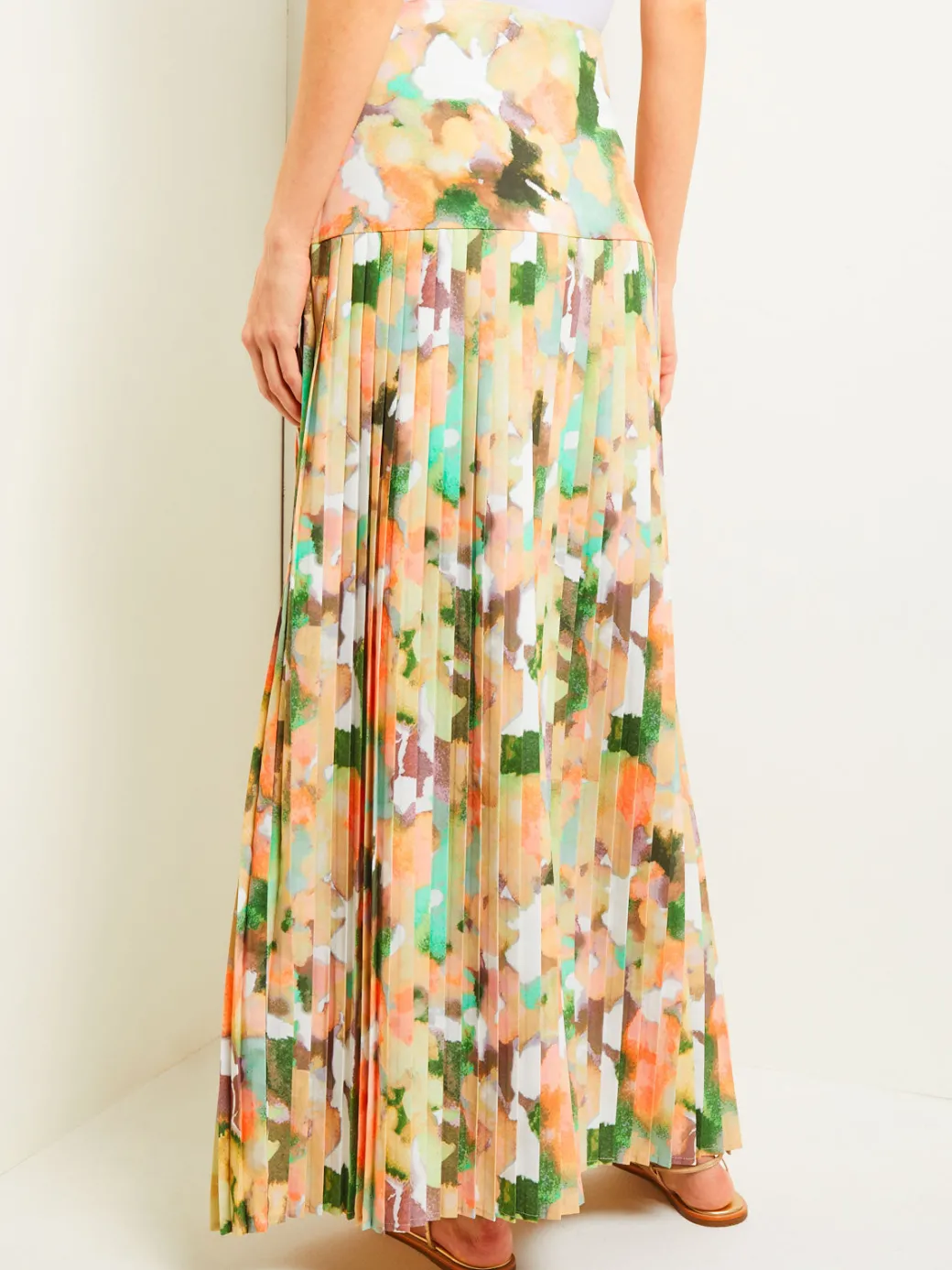 Maxi Drop Waist Skirt - Pleated Watercolor Woven|Misook Outlet