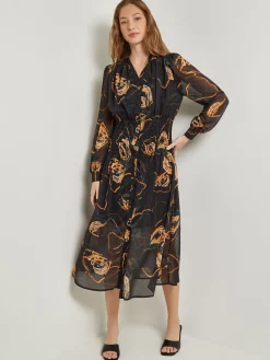 Maxi Fit & Flare Dress - Printed Woven Chiffon|Misook Online