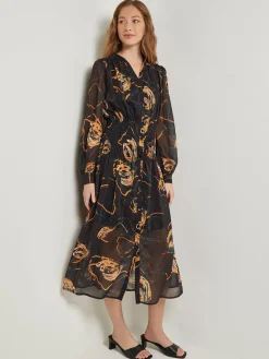 Maxi Fit & Flare Dress - Printed Woven Chiffon|Misook Online