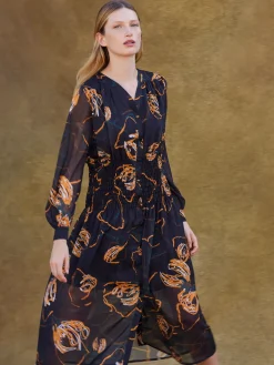 Maxi Fit & Flare Dress - Printed Woven Chiffon|Misook Online