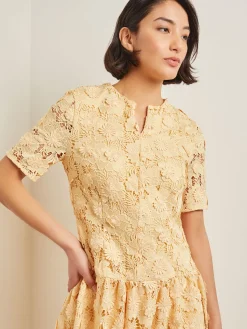 Maxi Pleated Drop Waist Dress - Floral Applique Woven|Misook Clearance