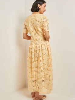 Maxi Pleated Drop Waist Dress - Floral Applique Woven|Misook Clearance