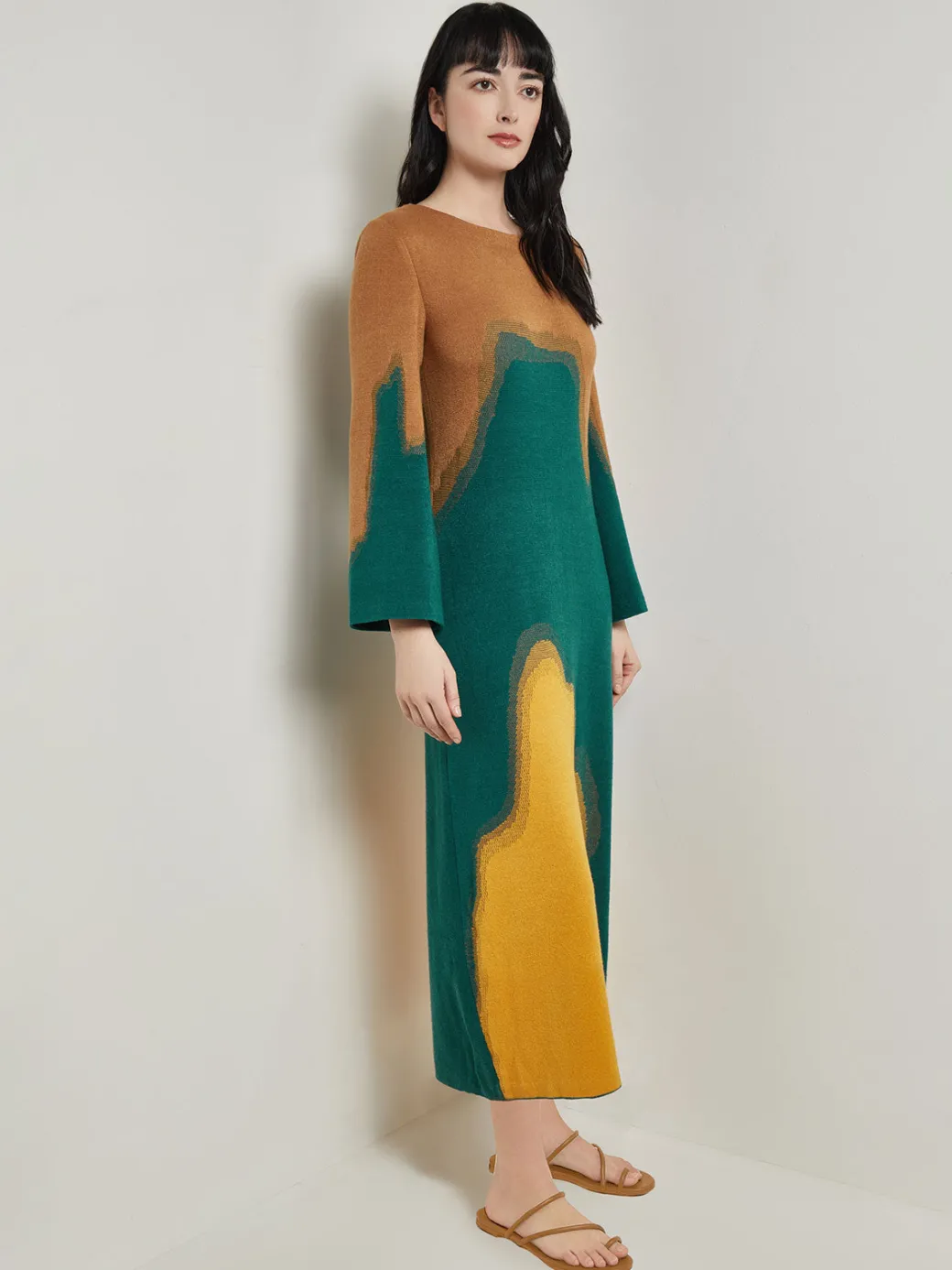 Maxi Shift Dress - Abstract Jacquard Cozy Knit|Misook Best