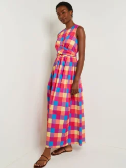 Maxi Tie Waist Dress - Plaid Cotton Blend|Misook Discount