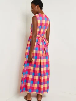 Maxi Tie Waist Dress - Plaid Cotton Blend|Misook Discount