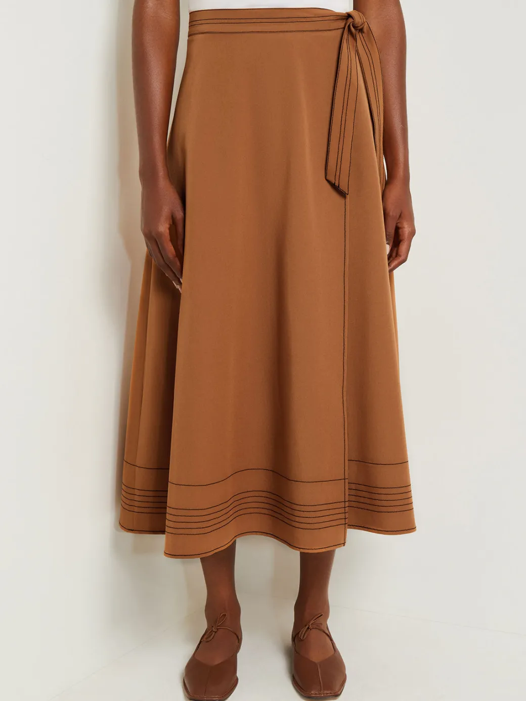 Maxi Wrap Skirt - Contrast Stitch Woven Twill|Misook Outlet