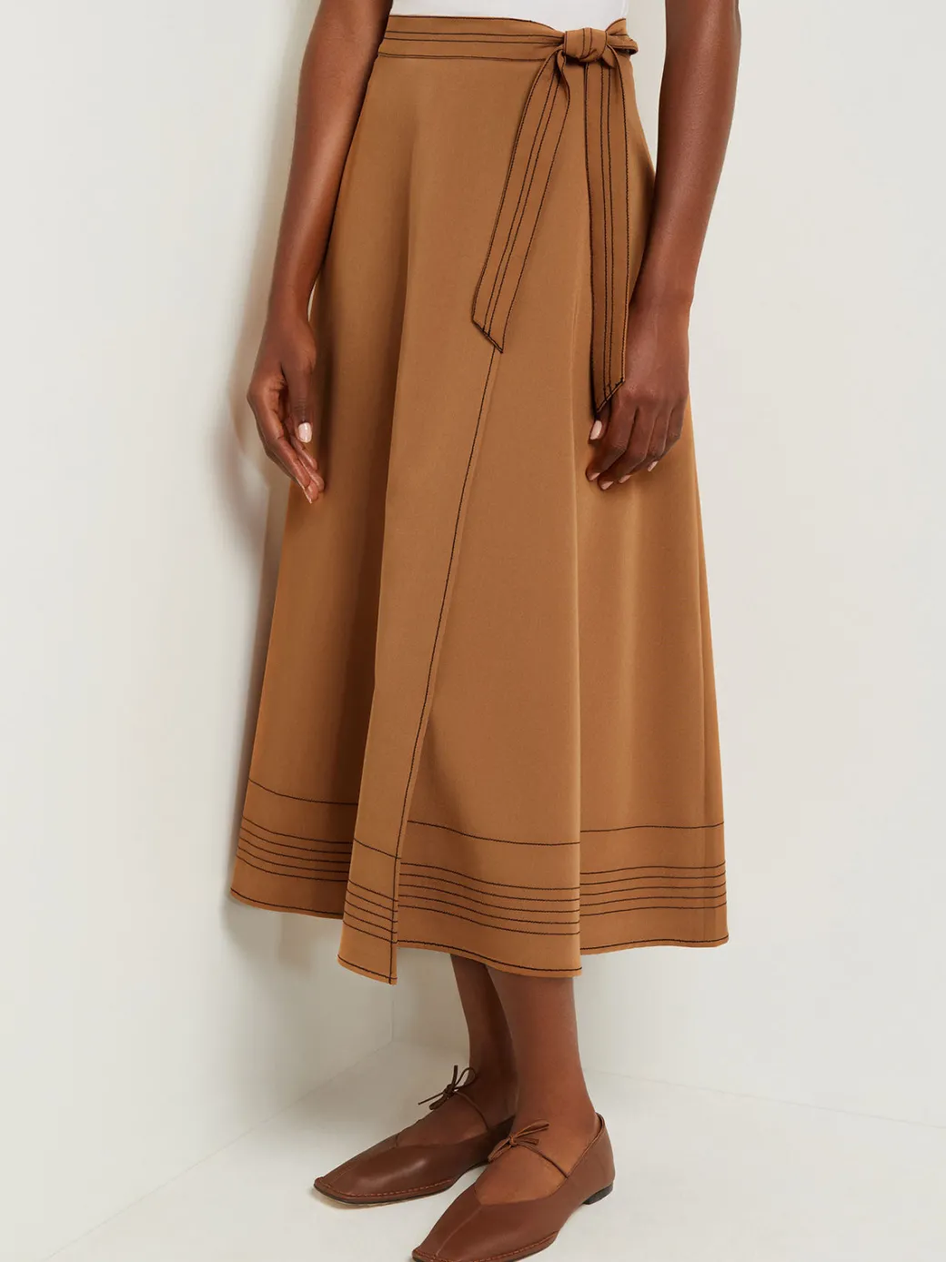 Maxi Wrap Skirt - Contrast Stitch Woven Twill|Misook Outlet