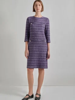 Metallic Accent Tweed Knit Shift Dress|Misook Hot