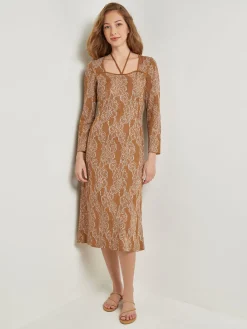 Midi A-Line Dress - Ribbed Lurex Jacquard Knit|Misook Discount