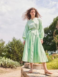 Midi Drop Waist Dress - Pointelle Stripe Mixed Media|Misook Discount