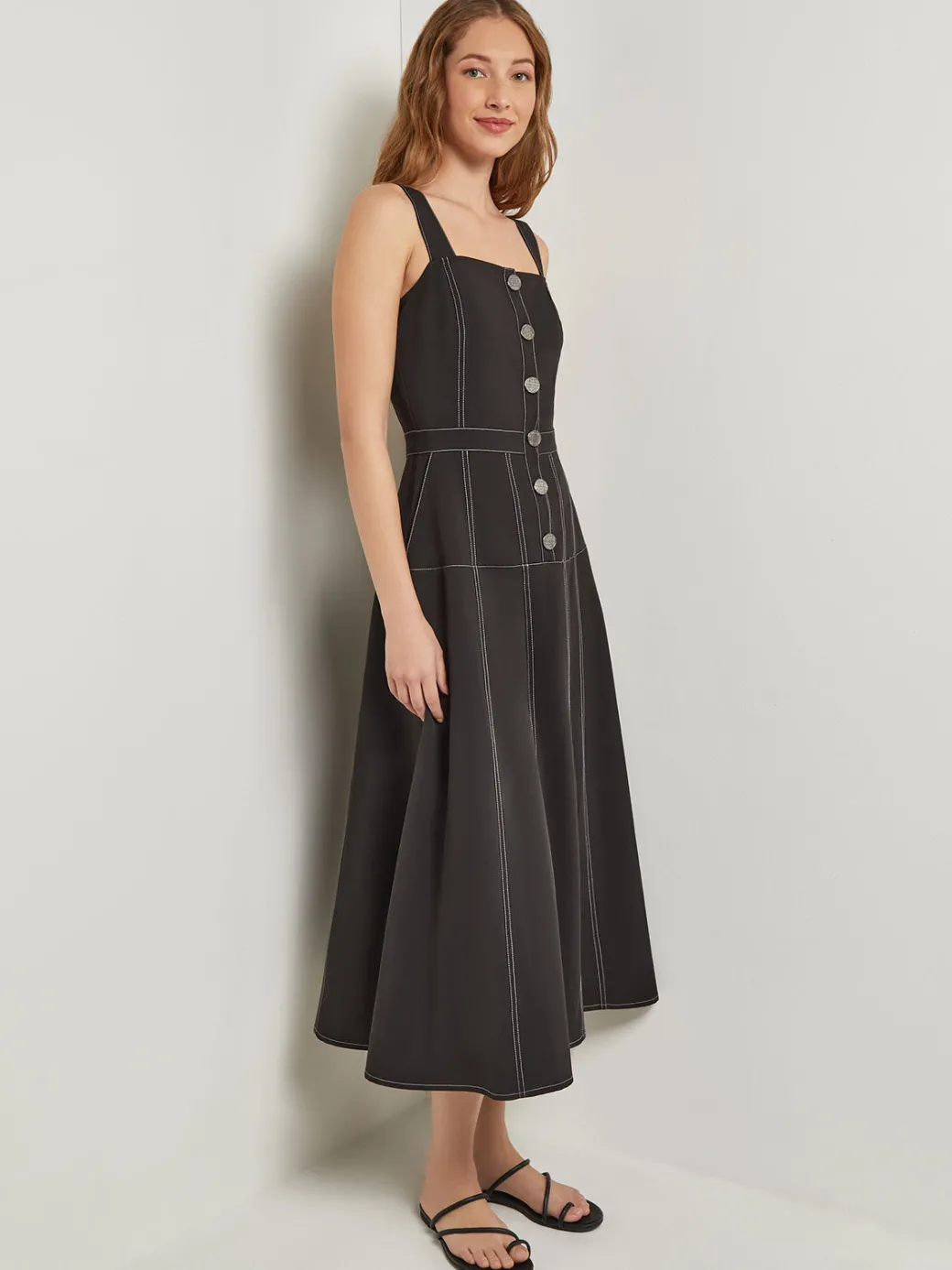 Midi Fit & Flare Dress - Button Front Woven|Misook Clearance