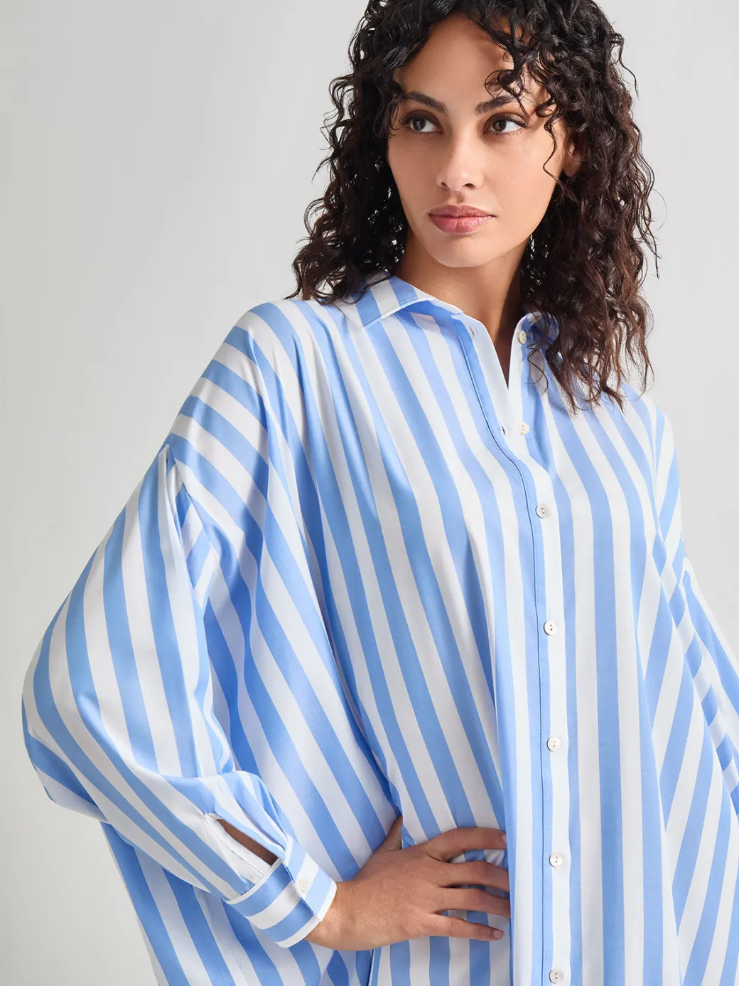 Midi Oversized Shirtdress - Striped Woven|Misook New
