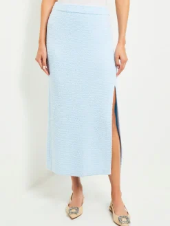 Midi Straight Skirt - Side Slit Tweed Knit|Misook Online