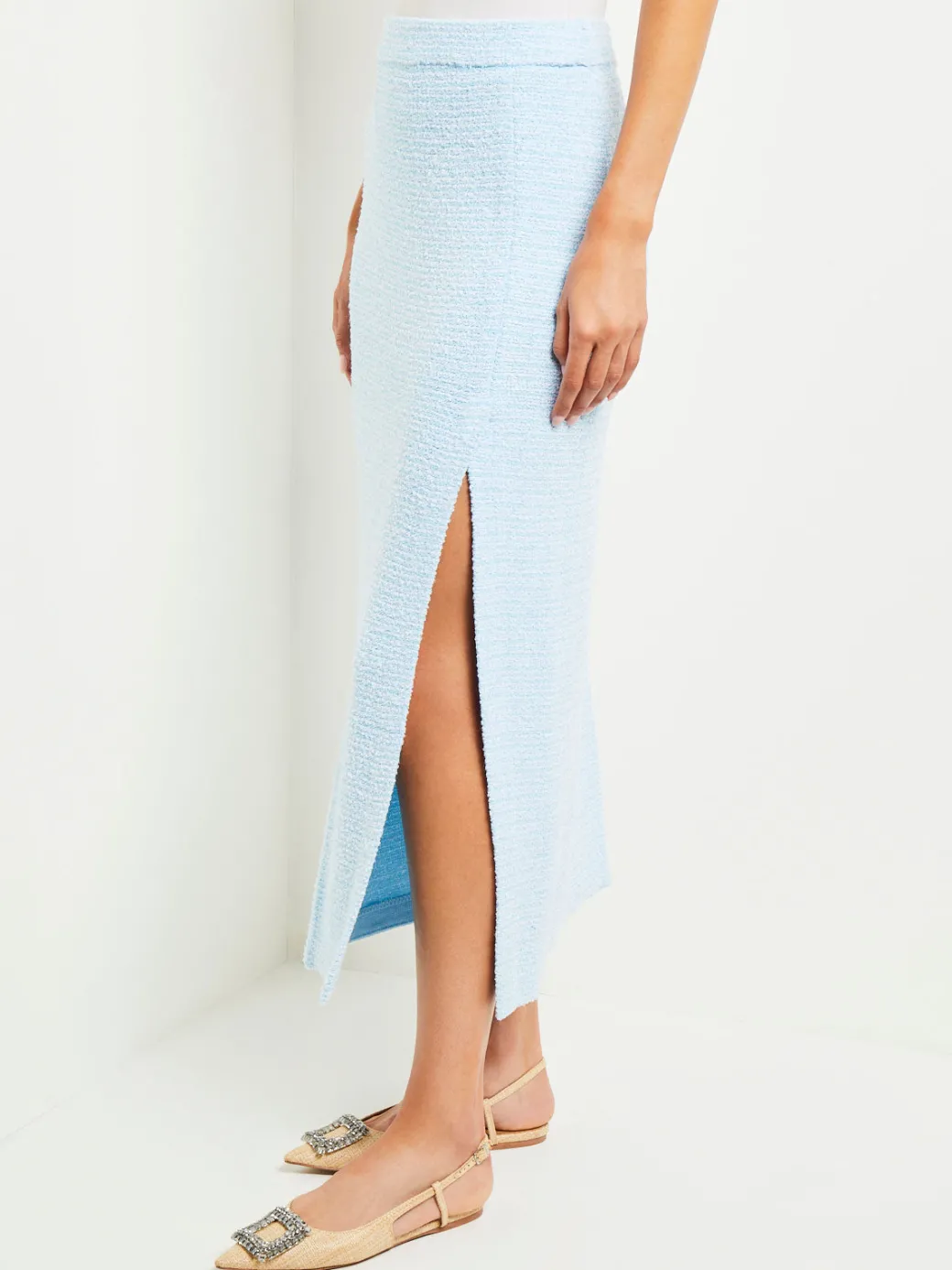 Midi Straight Skirt - Side Slit Tweed Knit|Misook Online
