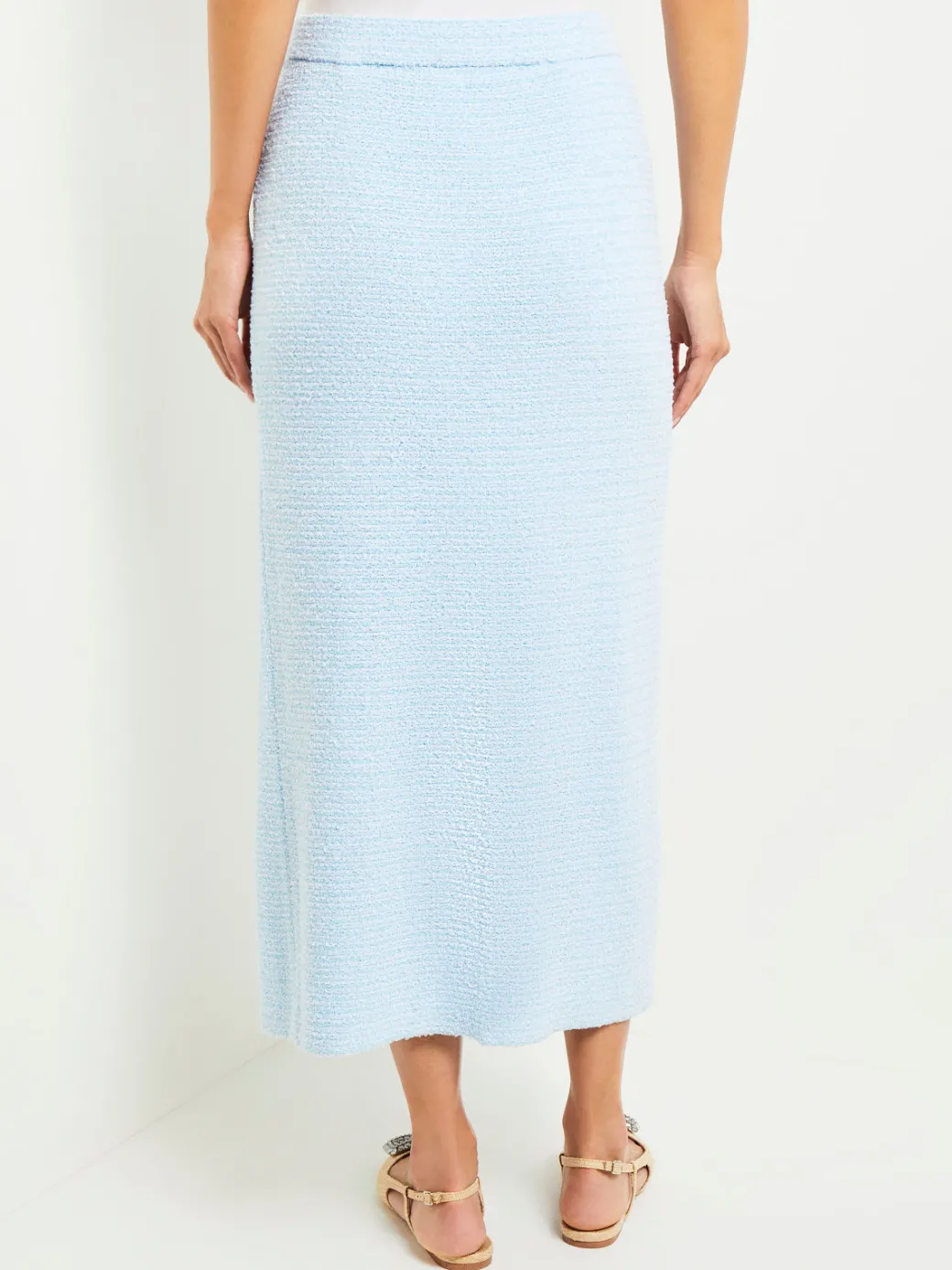 Midi Straight Skirt - Side Slit Tweed Knit|Misook Online