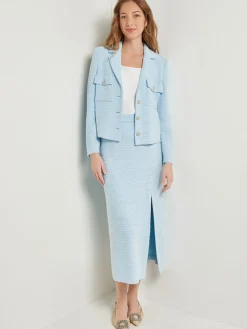 Midi Straight Skirt - Side Slit Tweed Knit|Misook Online