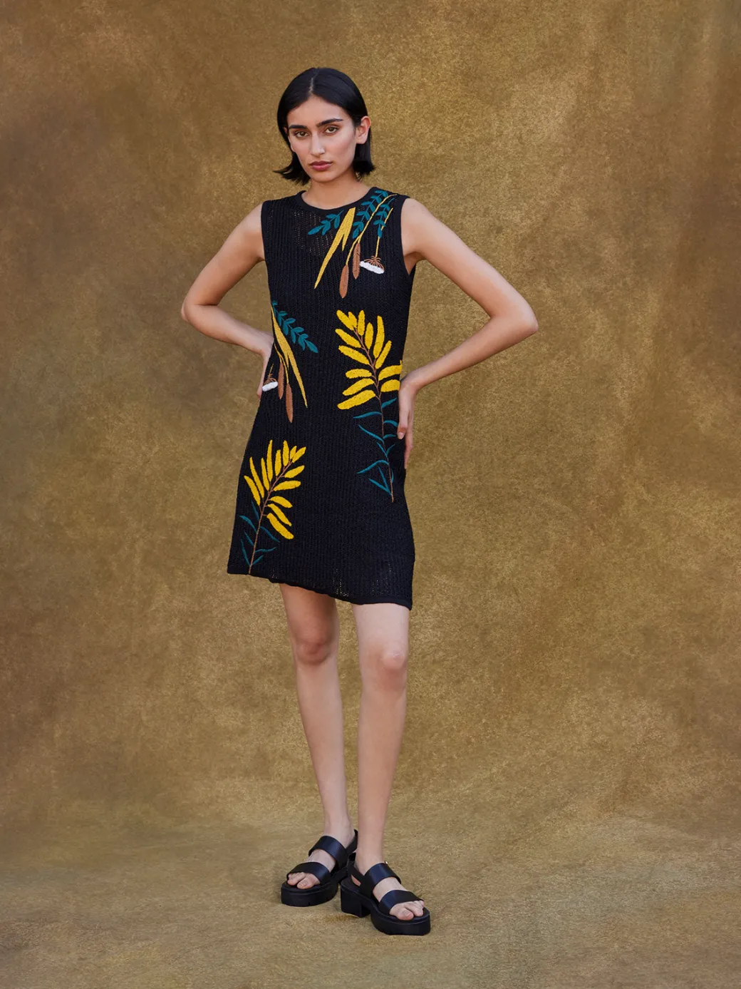 Mini A-Line Dress - Embroidered Open Ribbon Knit|Misook Fashion