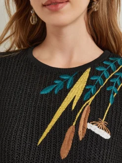 Mini A-Line Dress - Embroidered Open Ribbon Knit|Misook Fashion