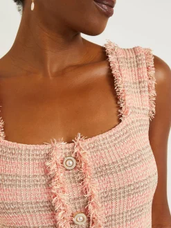 Mini A-Line Dress - Fringe Trim Tweed Knit|Misook Best