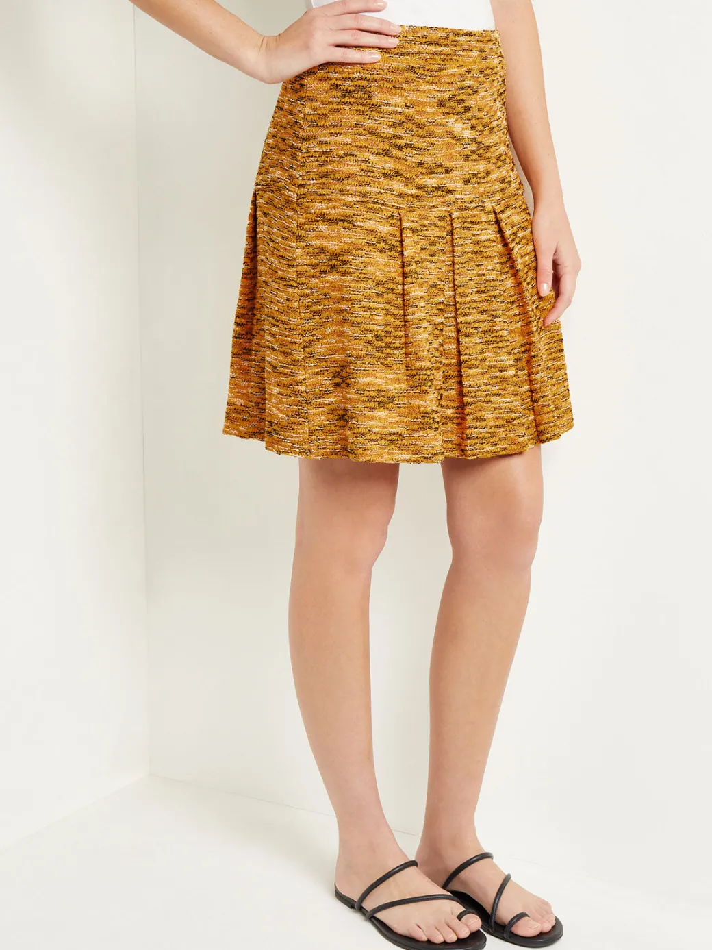 Mini A-Line Skirt - Pleated Tweed Knit|Misook Best