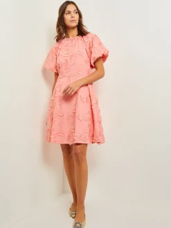 Mini Fit & Flare Dress - Puff Sleeve Fringe Applique Cotton|Misook Outlet