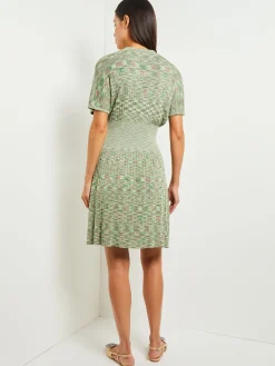 Mini Fit & Flare Dress - V-Neck Pleated Knit|Misook Hot