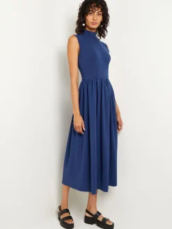 Mixed Media Fit-and-Flare Sleeveless Midi Dress|Misook Hot