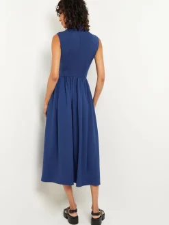 Mixed Media Fit-and-Flare Sleeveless Midi Dress|Misook Hot