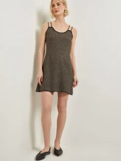 Modern Fit A-Line Curb Chain Double Strap Knit Mini Dress|Misook Clearance