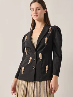Modern Fit Beaded Applique Button Front Blazer|Misook Sale