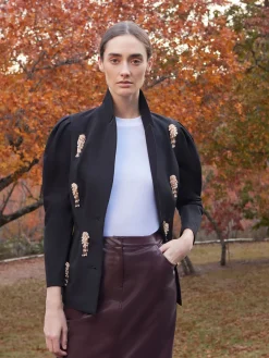 Modern Fit Beaded Applique Button Front Blazer|Misook Sale