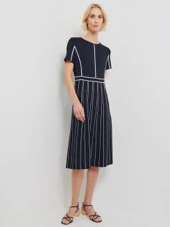 Modern Fit Contrast Stripe A-Line Soft Knit Dress|Misook Outlet