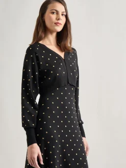 Modern Fit Cropped Gold Studded Soft Knit Cardigan|Misook Discount