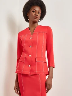 Modern Fit Jacket - Contrast Stitch Woven|Misook Online