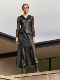 Modern Fit Lace & Vegan Leather Corset Jacket|Misook Sale