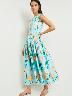 Modern Fit Maxi Drop Waist Floral Cotton Dress|Misook Fashion