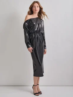 Modern Fit Sequin Novelty Woven Blouson Midi Dress|Misook New