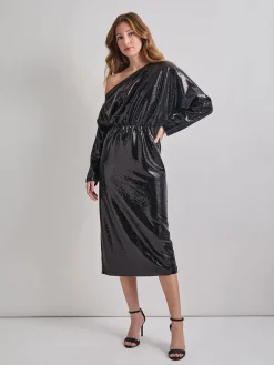 Modern Fit Sequin Novelty Woven Blouson Midi Dress|Misook New
