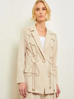 Modern Fit Single Button Jacket - Lace Tie Detail Woven|Misook Online