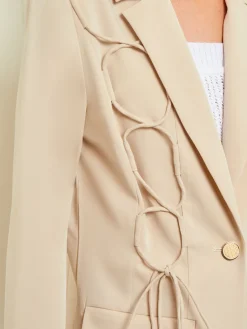 Modern Fit Single Button Jacket - Lace Tie Detail Woven|Misook Online