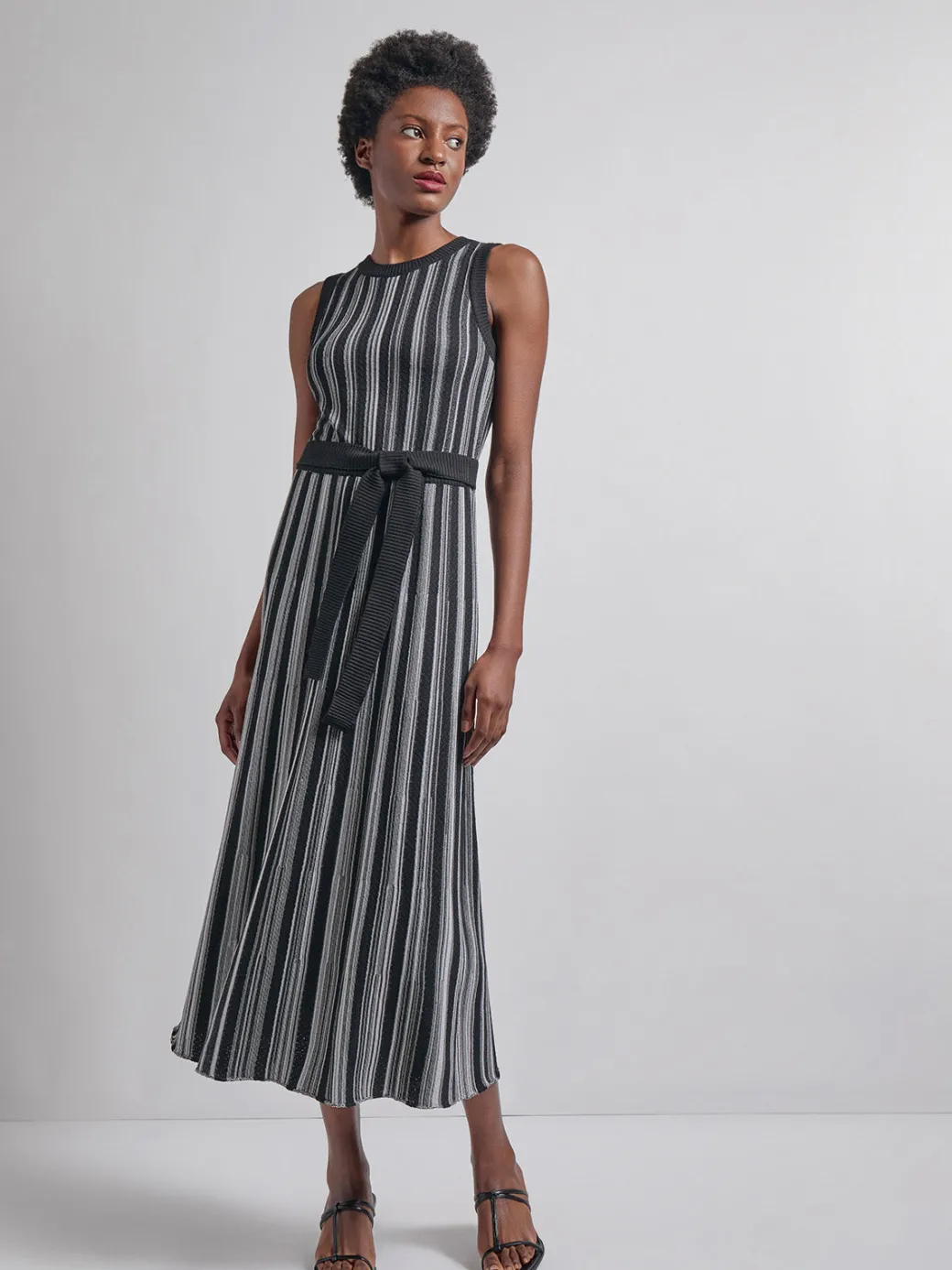 Modern Fit Sleeveless Soft Ribbed Knit Belted Maxi Dress|Misook Hot