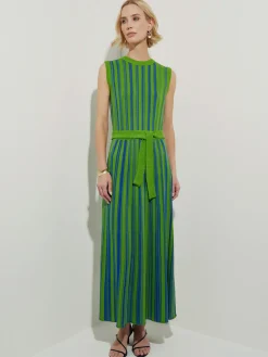 Modern Fit Sleeveless Soft Ribbed Knit Belted Maxi Dress|Misook Best