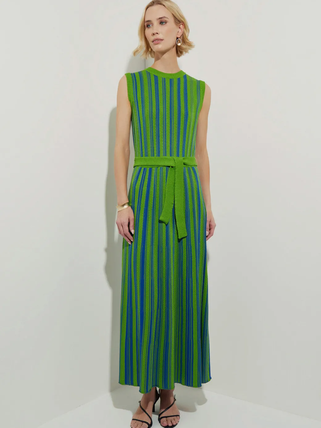 Modern Fit Sleeveless Soft Ribbed Knit Belted Maxi Dress|Misook Best