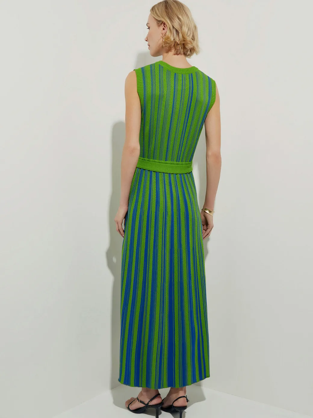 Modern Fit Sleeveless Soft Ribbed Knit Belted Maxi Dress|Misook Best