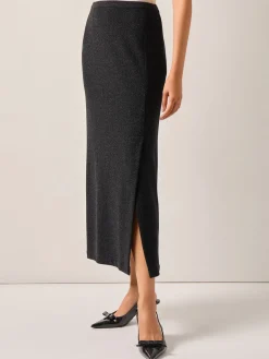Modern Fit Sparkle Stretch Woven Straight Maxi Skirt|Misook New