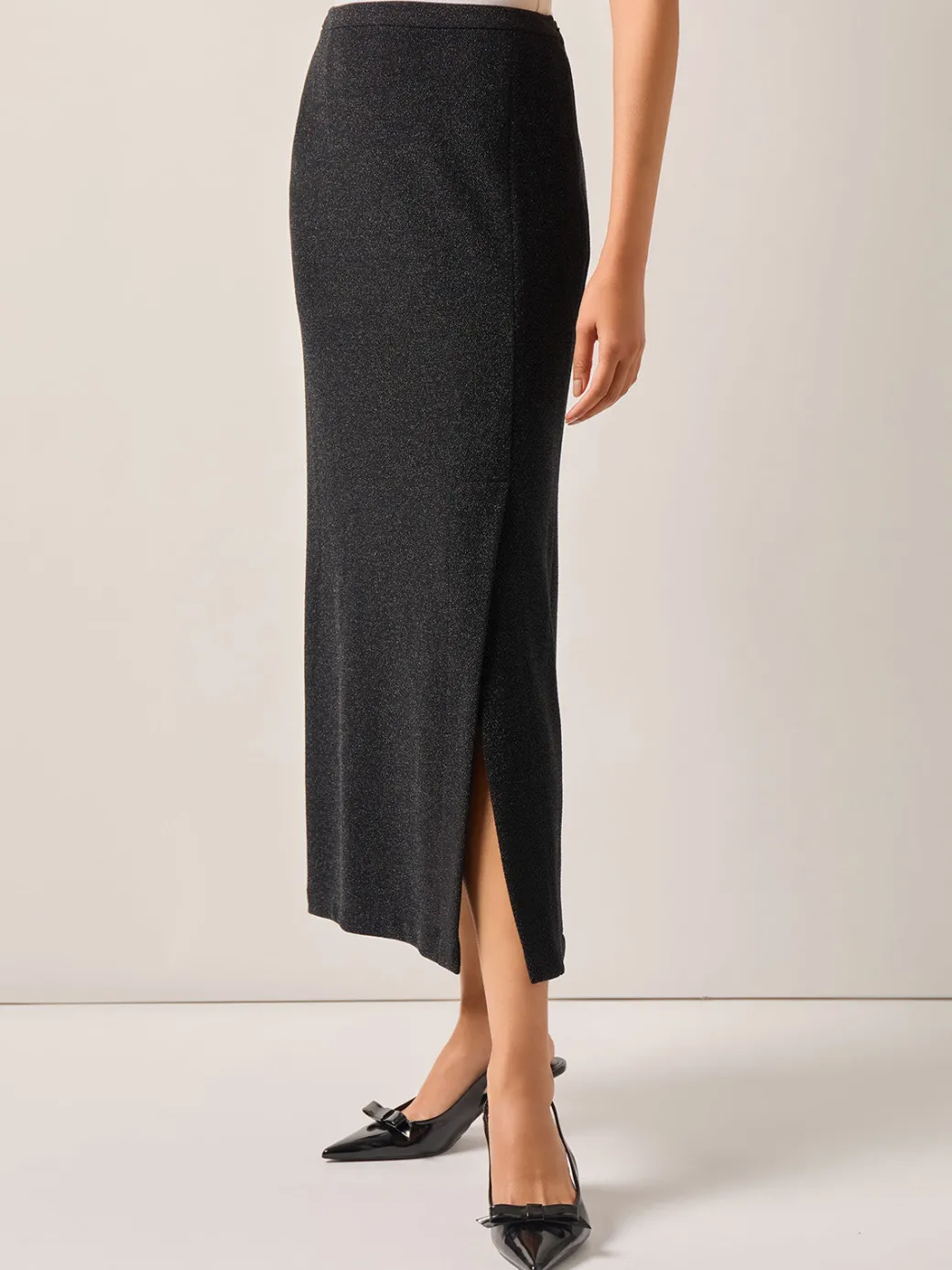 Modern Fit Sparkle Stretch Woven Straight Maxi Skirt|Misook New