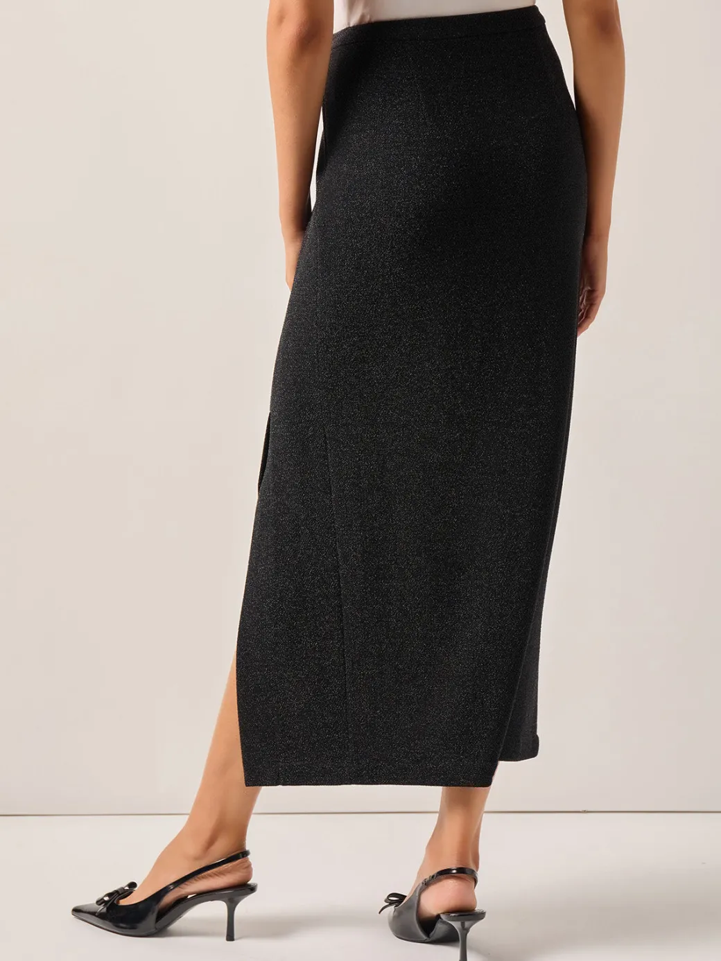Modern Fit Sparkle Stretch Woven Straight Maxi Skirt|Misook New
