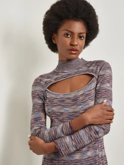 Modern Fit-and-Flare Melange Knit Cutout Maxi Dress|Misook Discount